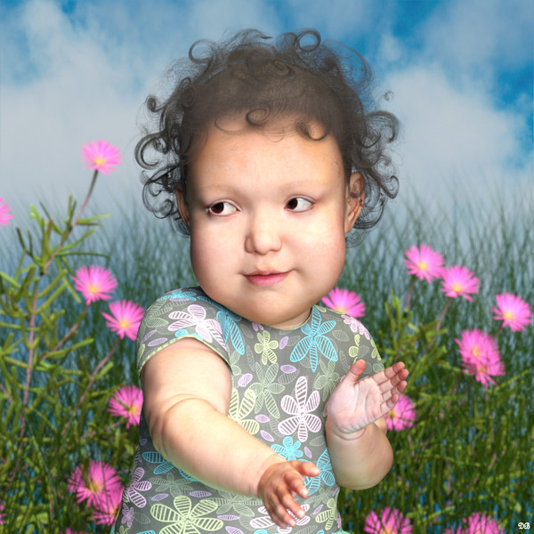 Petite Fille Dans Les Fleurs En 3D